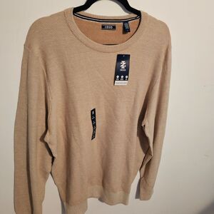 NWT Men's Izod Beige Sweater Size Large Long Sleeve Lightweight Flawed Crew L